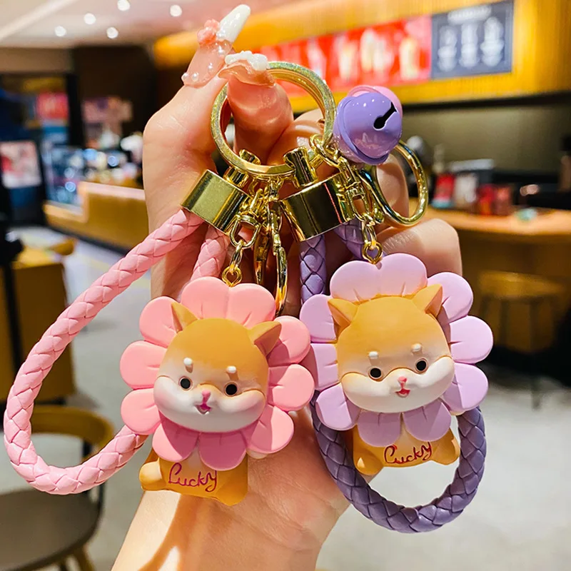 

Hot Sale Cute Sun Flower Shiba Inu Doll Cartoon Car Keychain