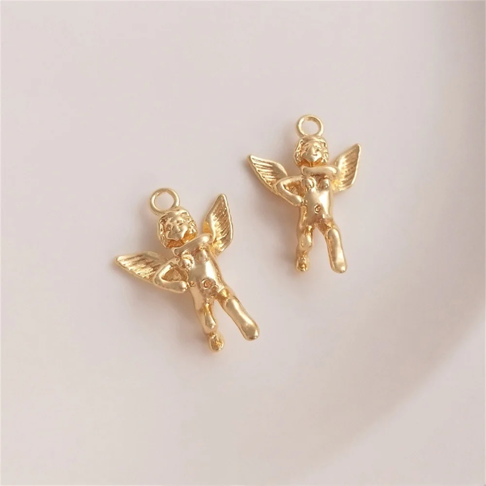 

14K Gold Filled Plated Cast copper plated gold three-dimensional angel pendant handmade DIY necklace accessories