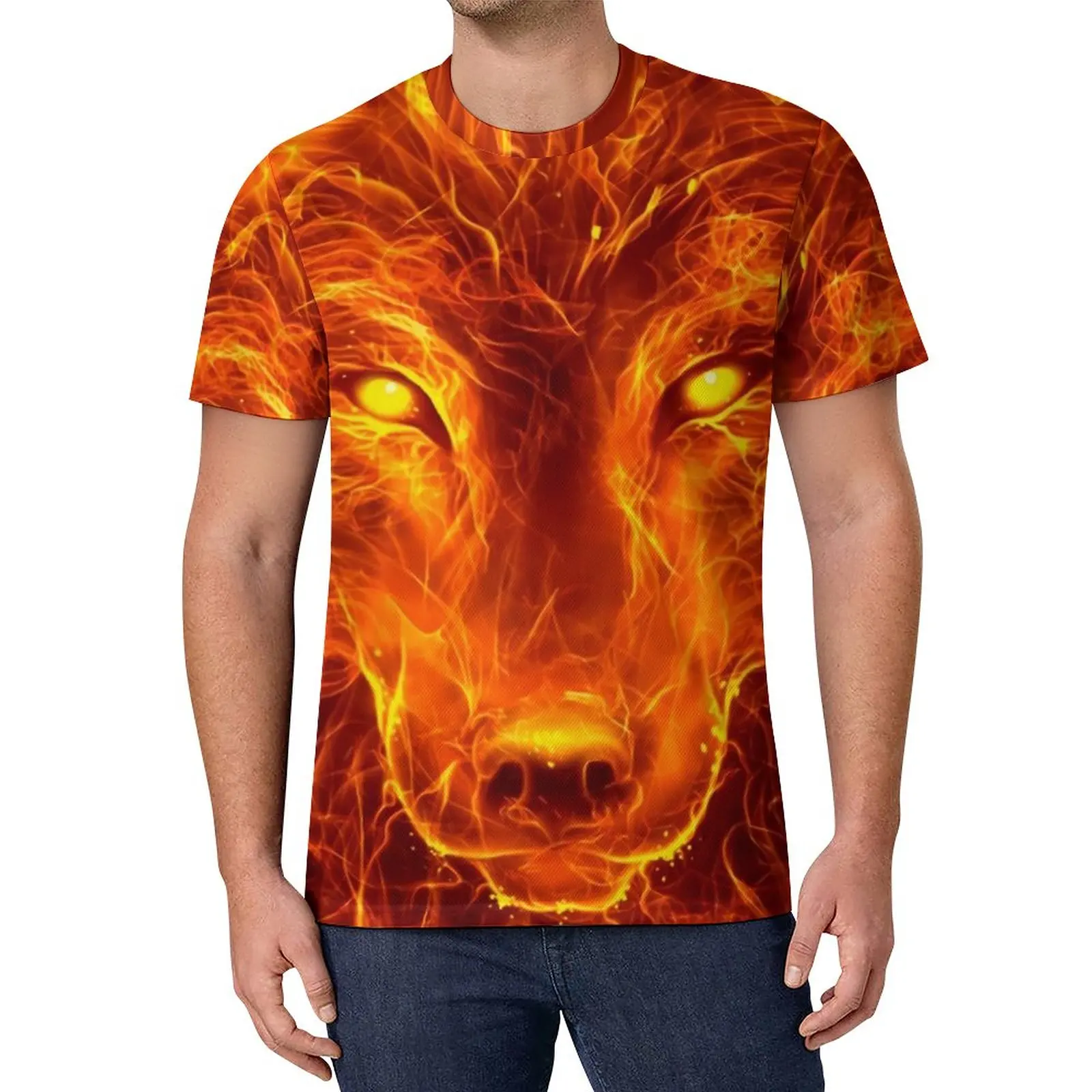 

Футболка мужская с изображением головы огненного волка, Пляжная рубашка в стиле Харадзюку с абстрактными животными, дизайнерский топ с коротким рукавом, большие размеры, Y2K