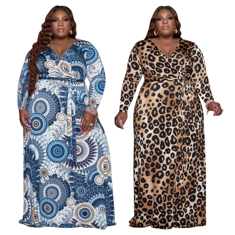 Plus Size Women Dresses 2023 Spring New Fashion Print Long-sleeved Loose Dress Casual Commute Large Size Female Elegant Dresses