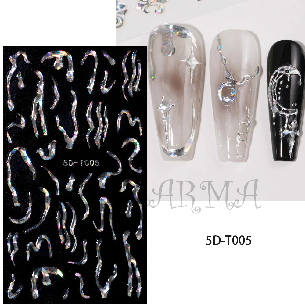 

1pcs Embossed 5D Laser Line Nail Art Sticker Mix Simple Silver Heart Bow Decal Sliders Manicure French DIY Nails Art Decorations