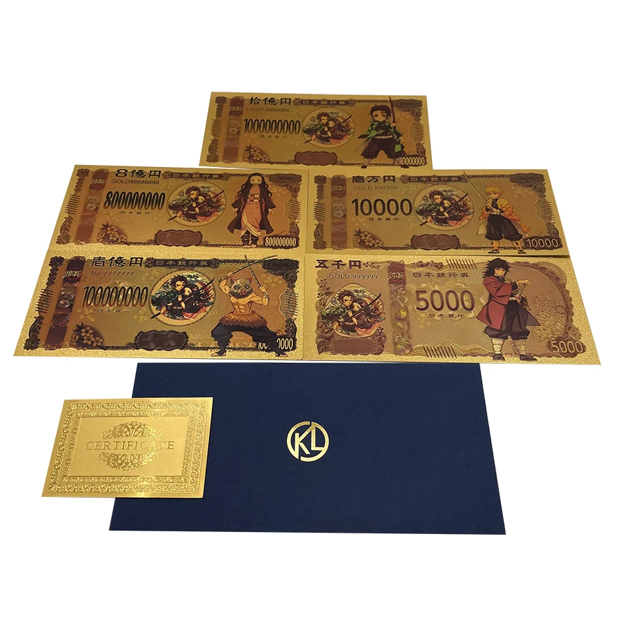 

21 Types Japanese Anime Demon Slayer Gold Banknotes for Kids Souvenir Cards Collection