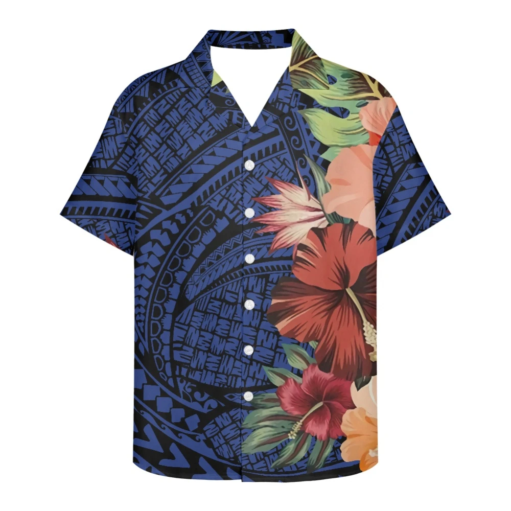 Summer 2022 Men's Vintage Polynesian Floral Print Tribal Island Top Plus Size Short Sleeve Shirt Viking Clothing Puletasi