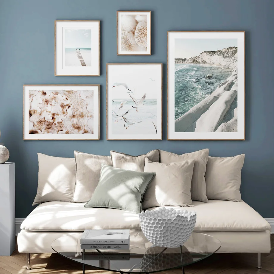 

Flying Seagulls Seashell Mushroom Cliffs Ocean Jetty Wall Art Prints Canvas Painting Nordic Poster Decor Picture For Living Room