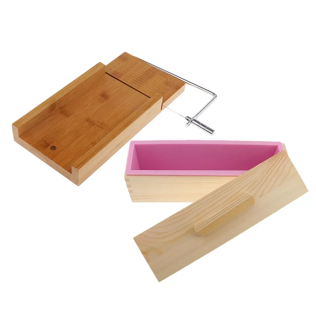 

Wooden Box, Silicone Soap Loaf Mold Pink and Soap Cutter Wire Slicer, for DIY Soap/Cake/Chocolate Making Tools