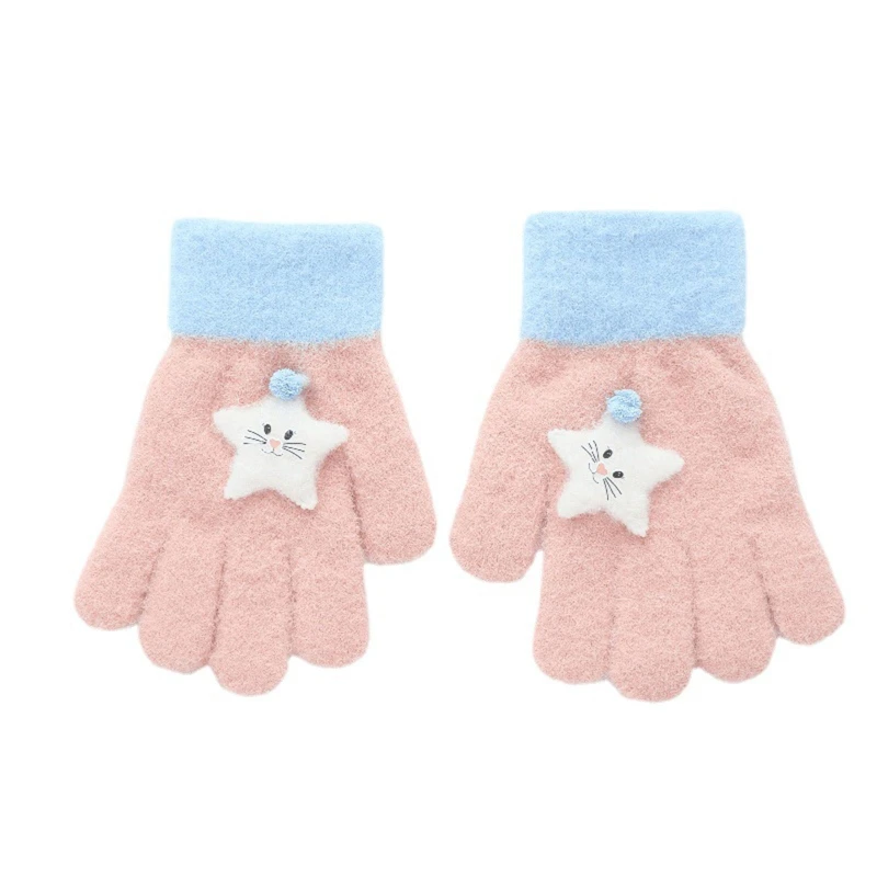

Y3NF 6-13Years Old Kids Cute Cartoon Gloves Winter Thick Knit Mittens Children Finger Warm Gloves for Boys Girls