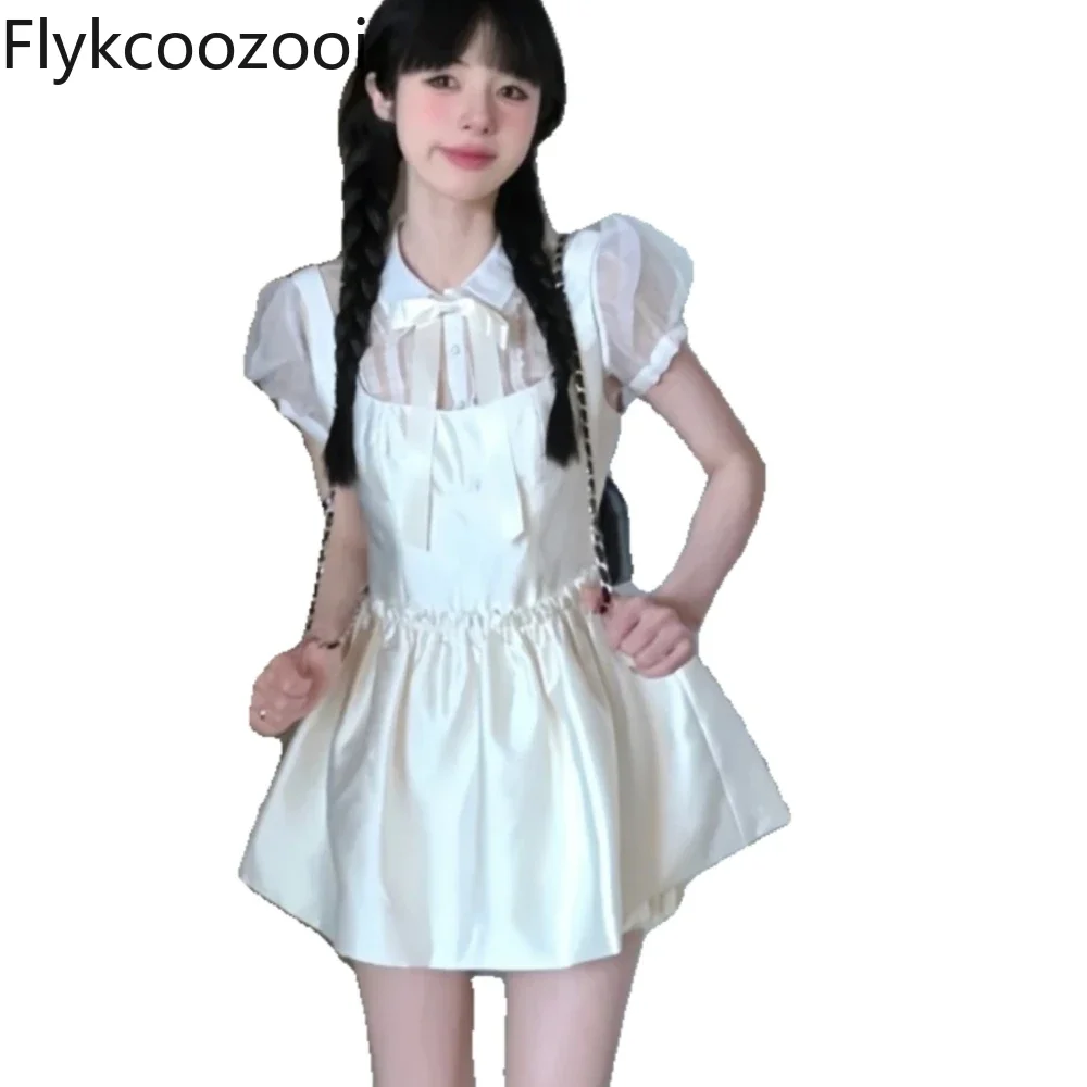 Летний красивый милый костюм из блузки и юбки в иностранном стиле Женский