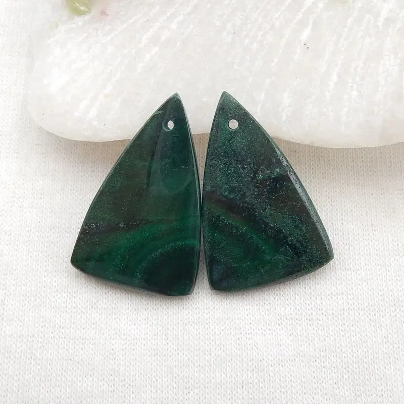 Natural Stone Malachite Triangle Earring Bead 26x17x4mm 7g Semiprecious Beauty Jewelry Earrings Accessories