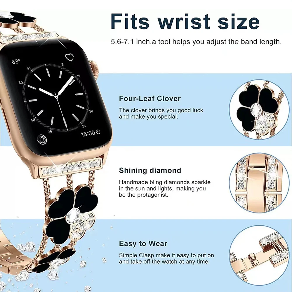 Luxury Diamond Bracelet for Apple Watch Band 49 45 41mm 44 40mm 42 38mm Metal Stainless Steel Wristband for iWatch Ultra 87654SE