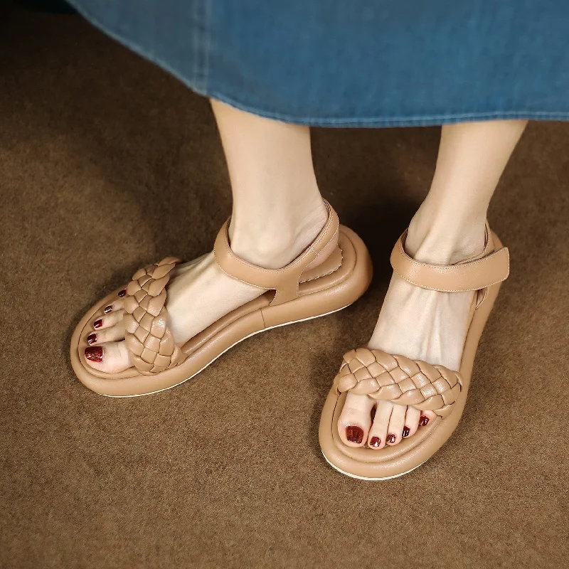 

Summer Fashion Women Casual Sandals Thick Sole Females Beach Shoes Solid Color Classic Ankle Buckle Adjustable Flats for Ladies