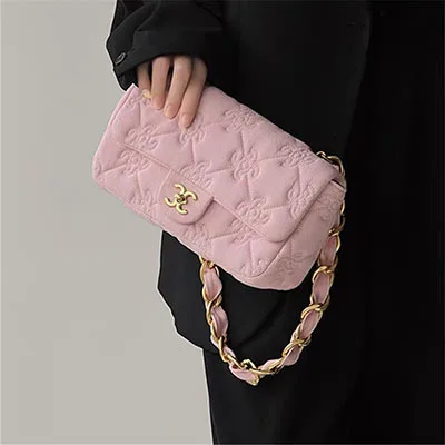 

PU Thick chain embroidery canvas bag small fragrance new niche design single shoulder French armpit everything stylish woman