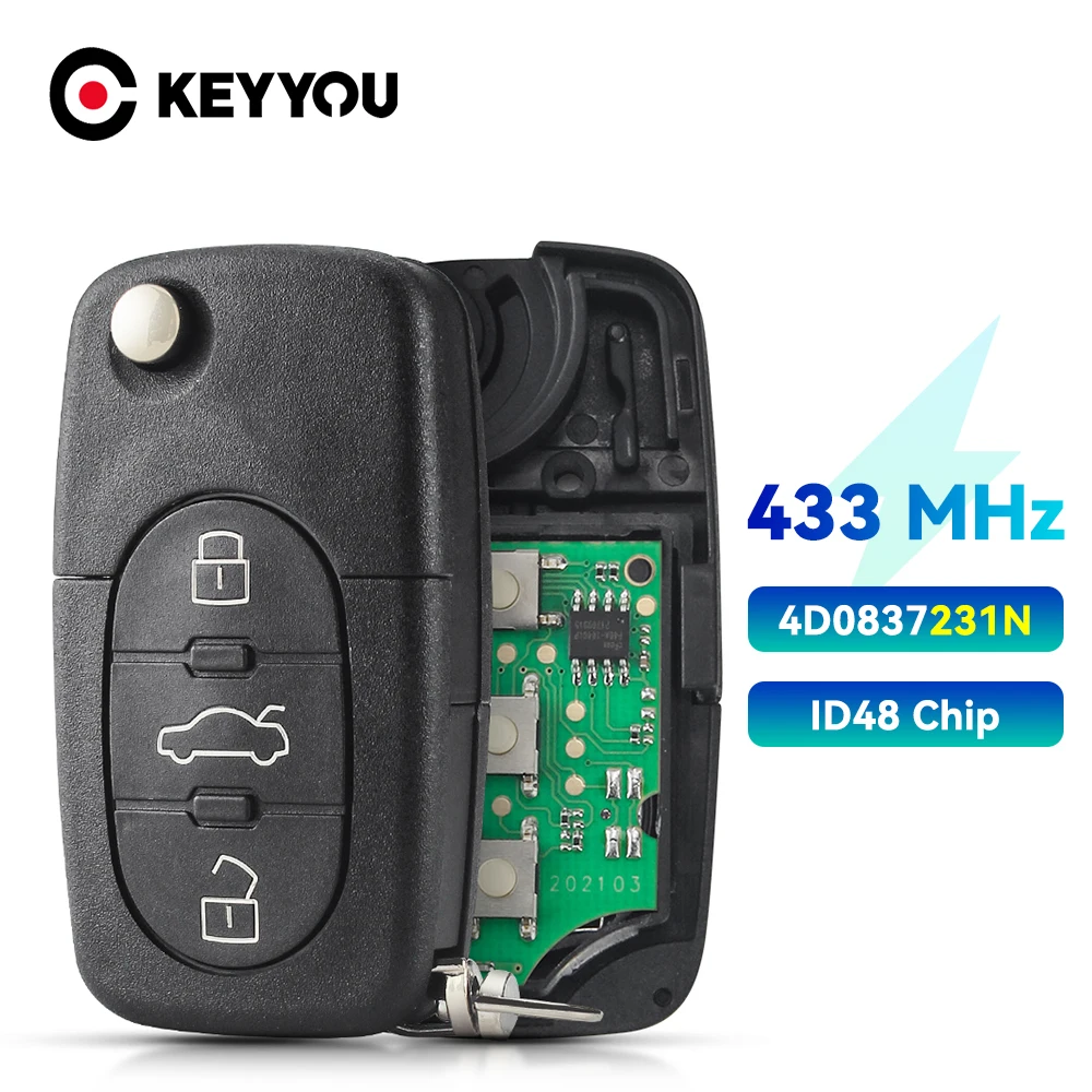 KEYYOU 2x 4D 0837231 N для Audi A4 A6 A8 Quattro TT RS4 3-кнопочный откидной пульт дистанционного