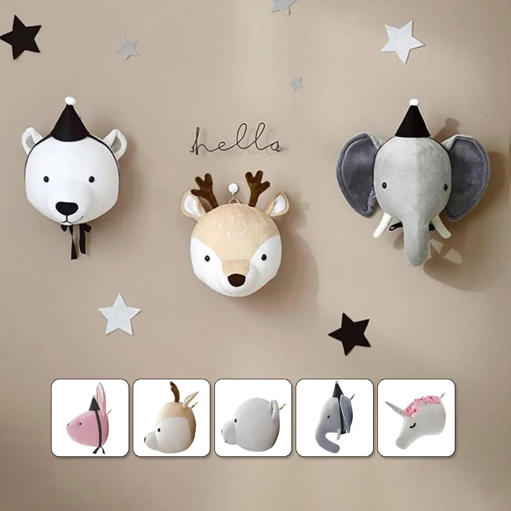 

Cute Animals Elephant Head Stuffed Plush Doll Kids Girls Bedroom Wall Hanging Decor Artwork Nordic Style Photo Props Xmas Gift