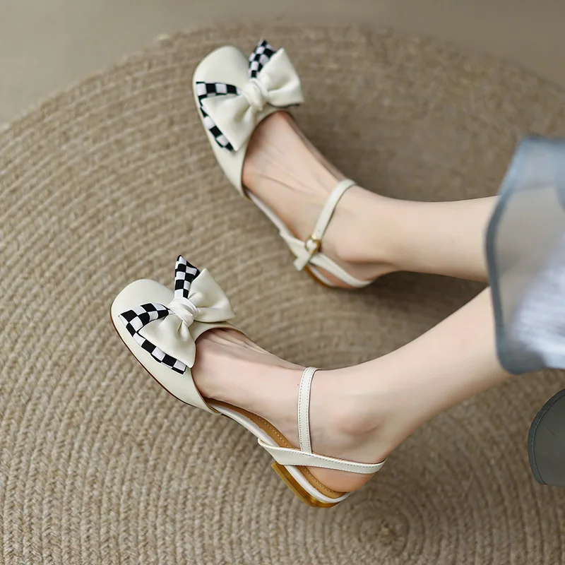 

Сандалии Baotou женские на плоской подошве, модные повседневные однотонные уличные босоножки с бантом и пряжкой, лето 2022