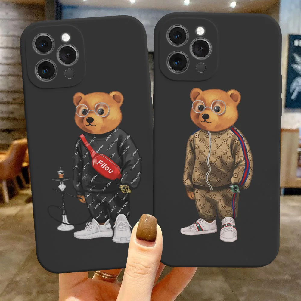 

Soft TPU Case For iPhone 14 Pro Max mini 7 8 Plus XR X XS SE3 Cute Bear Cover For iPhone 11 12 13 Pro Max Fashion Brand Fundas