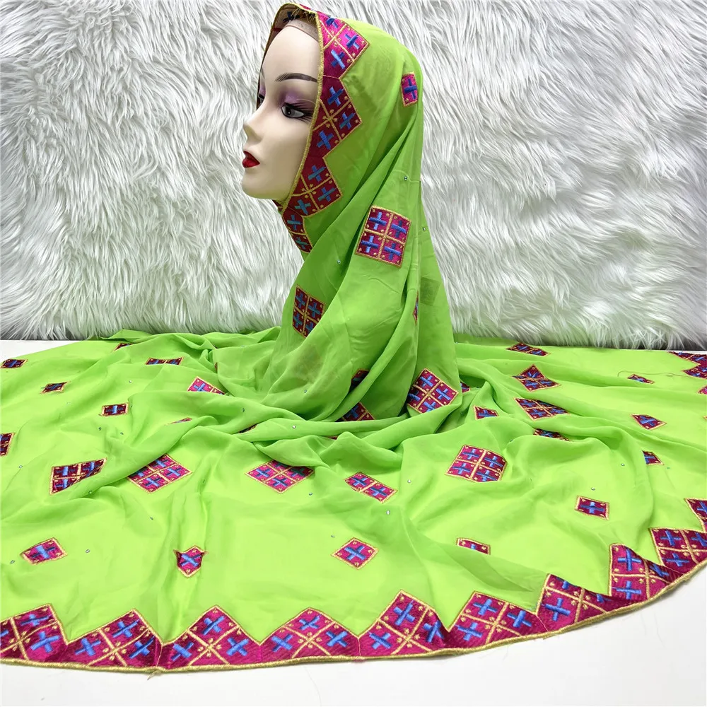 

Африканский головной убор Aso Oke, шифоновый исламский хиджаб из пашмины 2023, вышивка Рамадан, мягкий тюлевый шарф высокого качества SE062