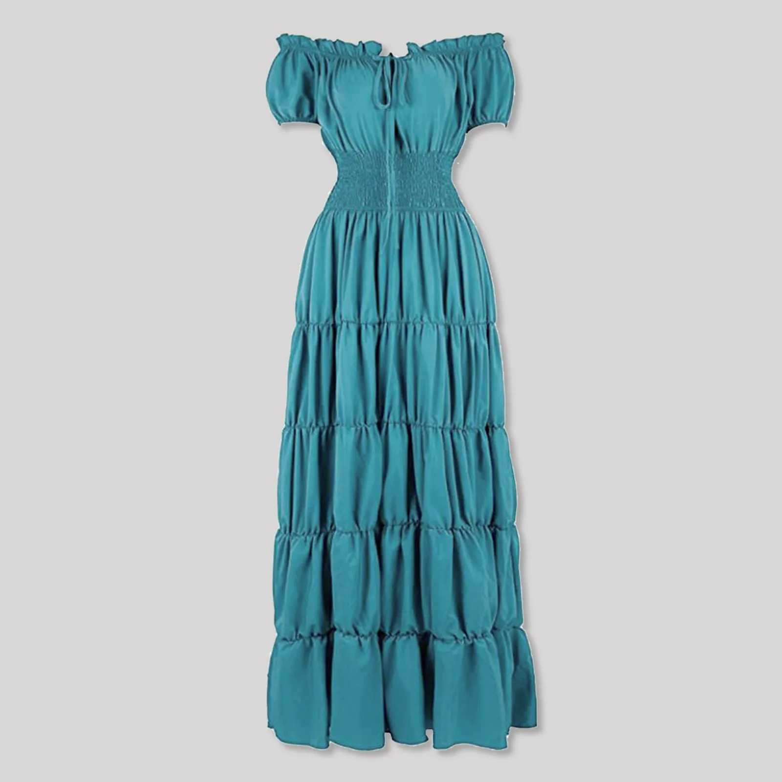 

Women Medieval Renaissance Dress Short Sleeve Off Shoulder Victorian Irish Dresses Retro Pleated Long Dress Cosplay Costume