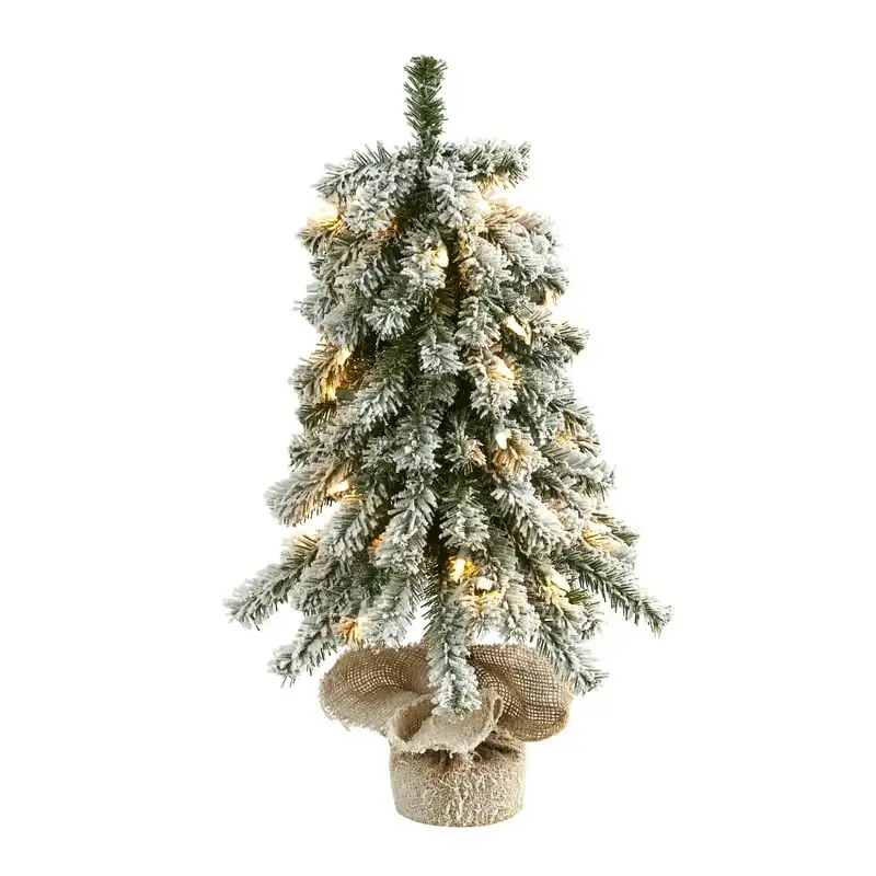 

Flocked Alpine Christmas Artificial Tree with 35 Lights, 92 Bendable Branches and a Burlap Planter
