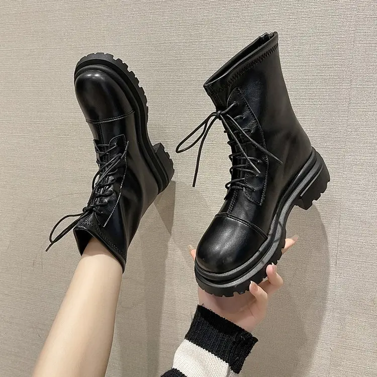 

Rock Shoes Woman Med Heel Boots Winter Footwear Chelsea Boots-Women Round Toe Zipper Luxury Designer 2022 Ankle Autumn Rubber L