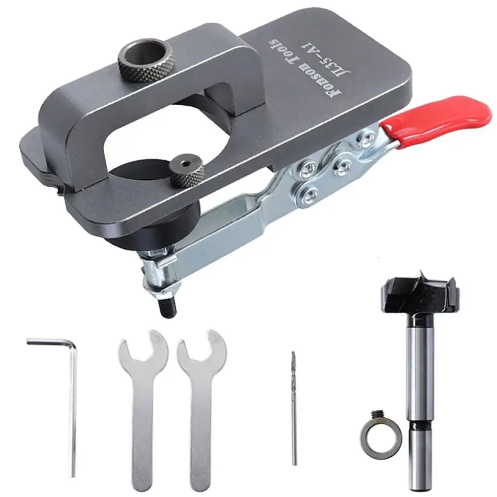 

CRTOL 35mm Hinge Boring Jig Woodworking Hole Drilling Guide Locator with Fixture Aluminum Alloy Opener Template Door Cabinets