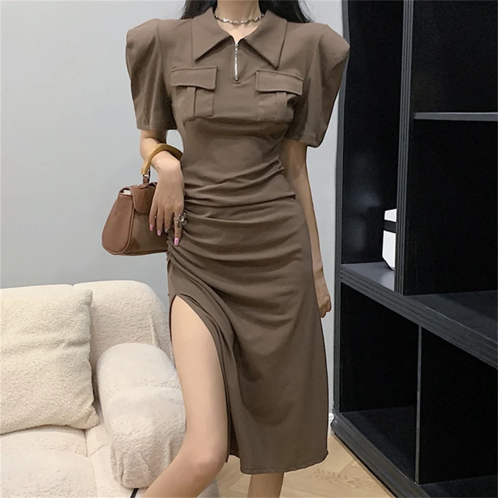 

Женское облегающее платье Alien Kitty, стильное летнее Повседневное платье с коротким рукавом и высокой талией, с отложным воротником, 2022