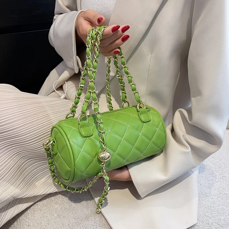 

Woman New Brand Barrel Bag PU Leather Personality All-match Chain Crossbody Shoulder Bag Fashion Tide Spring 2022 Handbags Purse