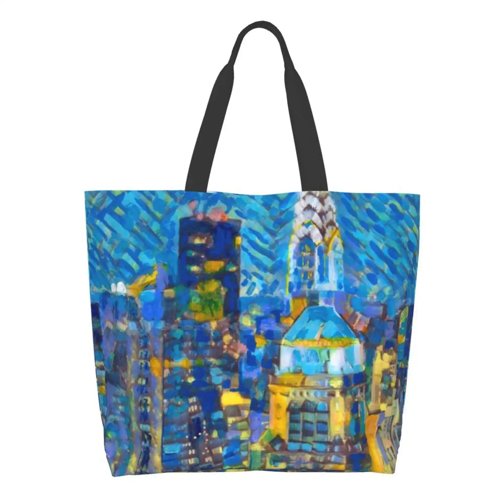 

New York City Mosaic Sky Reusable Shopping Bag Tote Large Size New York City Mosaic Sky Artist Rd Riccoboni Contemporary Blue