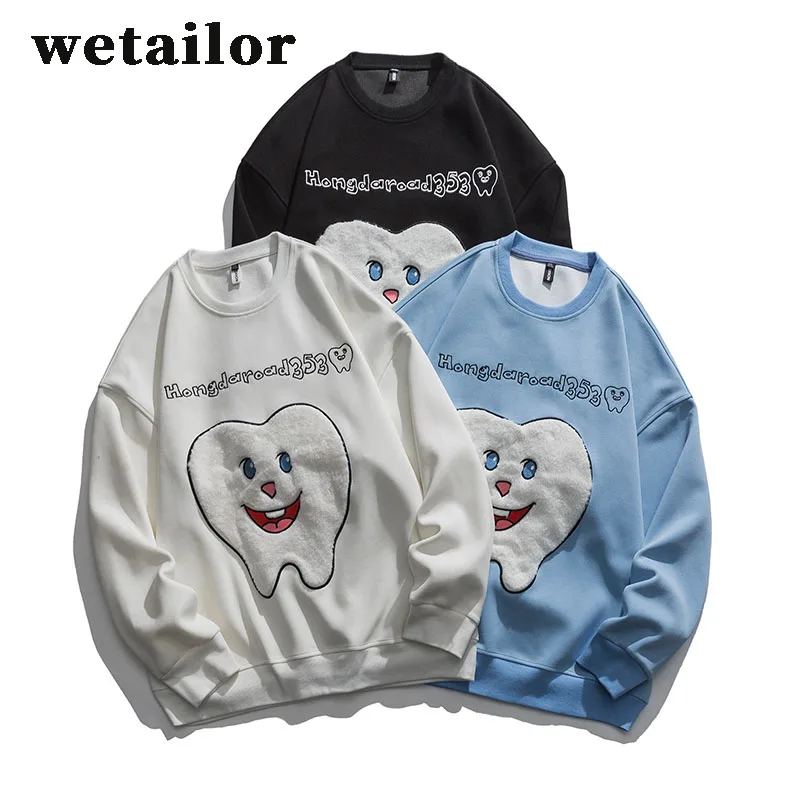 

Cute Trendy Big Smiley Tooth Print Hoodies Unisex O Neck Fleece Sweatshirt Harajuku Hoodie Pullover