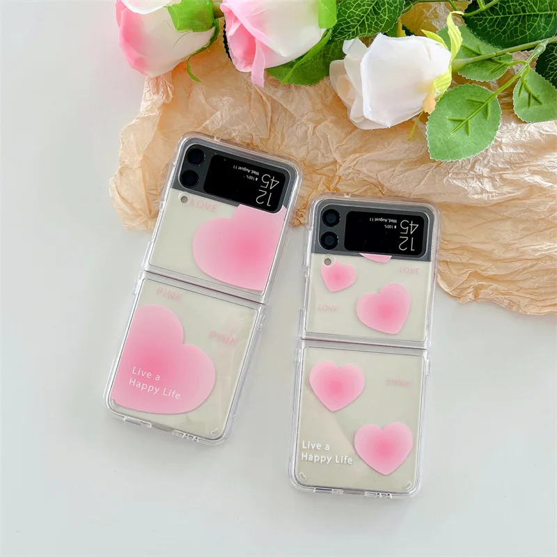 

Lovely Peach Heart Transparent Phone Case for Samsung Galaxy Z Flip 3 5G PC Back Cover for ZFlip3 Protective Hard Case Shell
