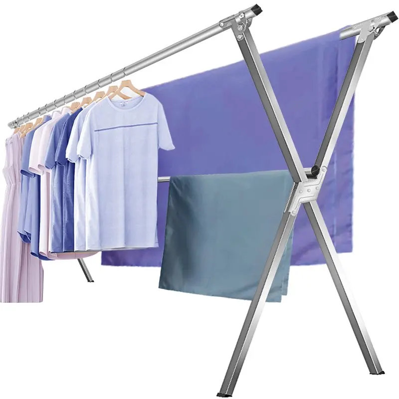 

59 inches Drying Rack Clothing, Stainless Steel Clothes Drying Rack Intdoor, Collapsible Drying Rack - Silver Household Floor D