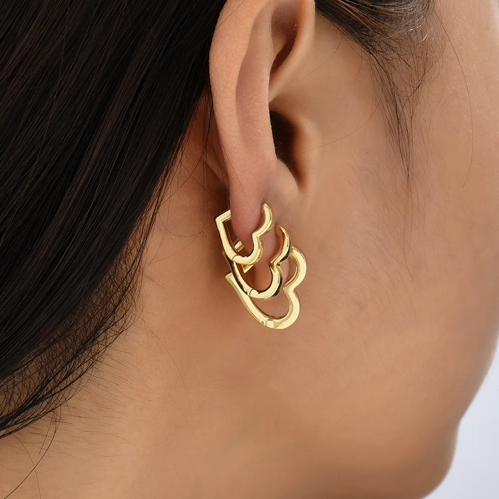 12/14/16mm Fashion Smooth Gold Color Love Heart Hoop Earrings Simple Cute Heart Circle Piercing Earring Buckle Statement Jewelry