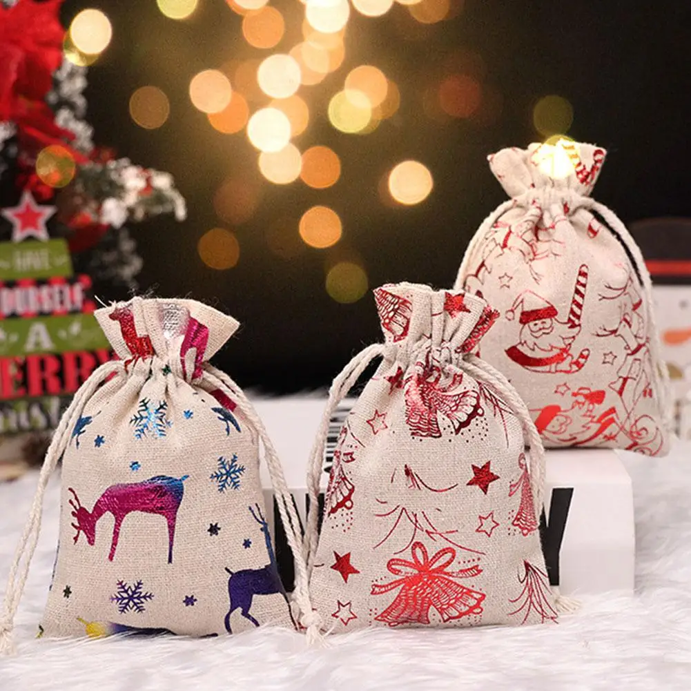 

1Pc Burlap Christmas Gift Bag Jewelry Packaging Bags Wrapping Party 10x14cm Bags Drawstring Candy Wedding Cookies Decoratio X5Q4