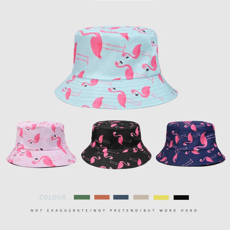 New Fashion Women Bucket Hats Lady Flamingo Print Hat Men Hip Hop Outdoor Panama Fisherman Cap Hat For Women