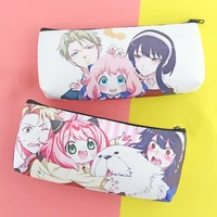 anime spy%c3%97family pencil case pu leather zipper pen pouch holder pockets large capacity stationery organizer storage bag gift