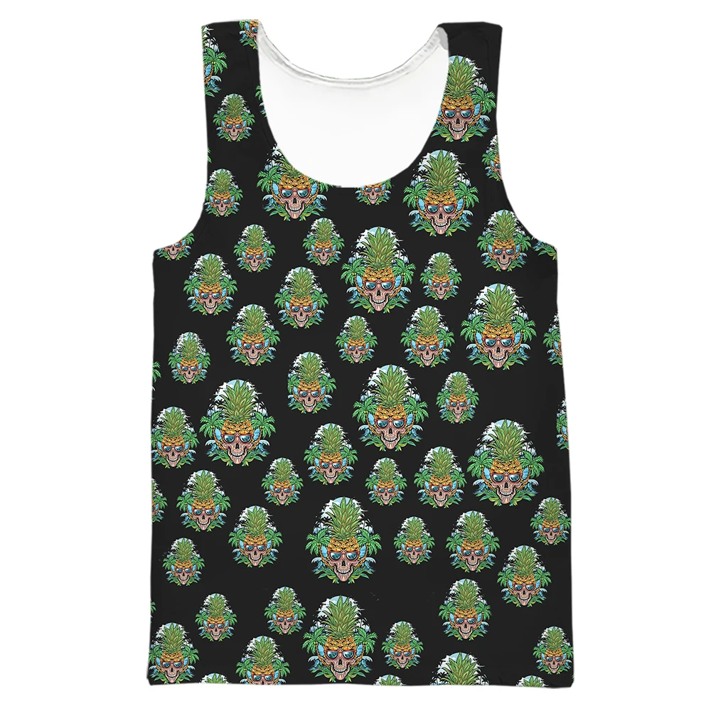

CLOOCL Fahion Men's Vest Hawaii Skull Pineapple Printed Tank Tops 3D Graphic Vests Polyester Sportswear Men Clothing