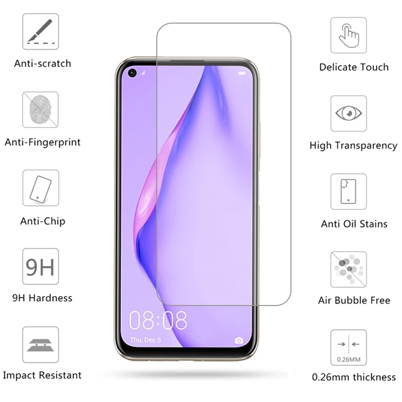 

2 шт., закаленное стекло 9H для Huawei P40 Lite, Защитное стекло для Huawei P40 Lite