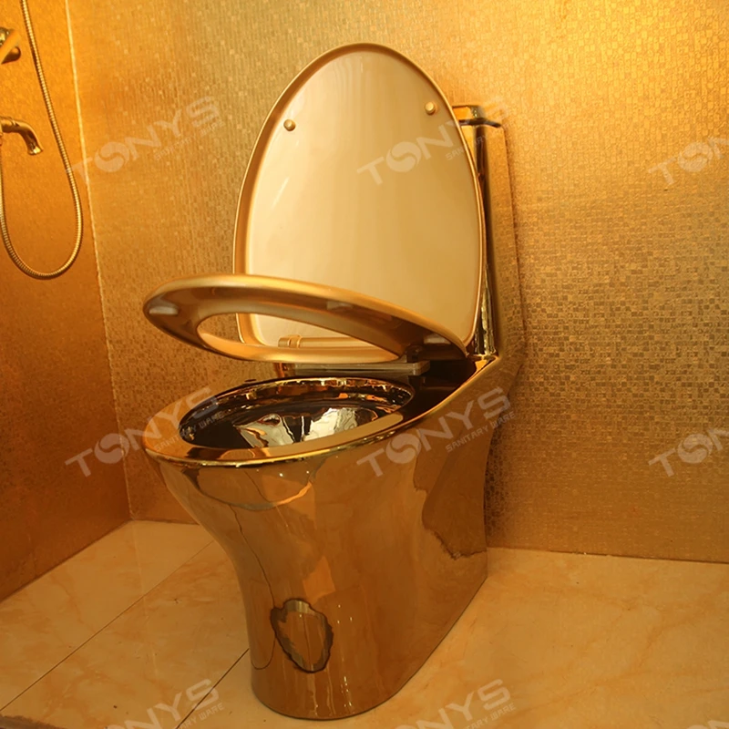 

Household ceramic gold color toilets one piece seat toilet Siphon glazing water pumping Luxurious gold zuopianqi closestool