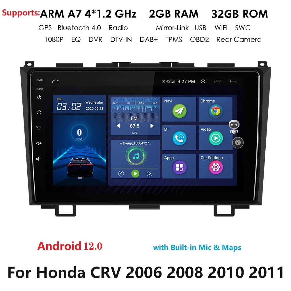 

Автомагнитола 2 din, Android 12,0, 9 дюймов, 2 Гб ОЗУ, мультимедийный видеоплеер, навигация GPS для Honda CRV CR-V 3 RE 2006 2008 2010 2011