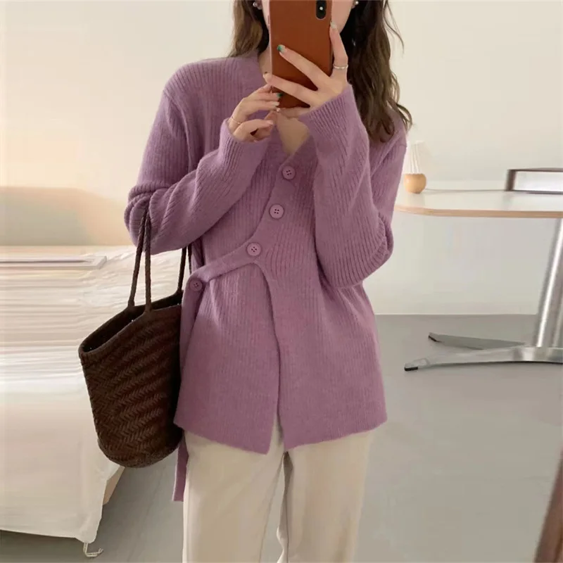 

Korean version ribbon knitted cardigan, niche design, fashionable temperament, new autumn and winter sweaters