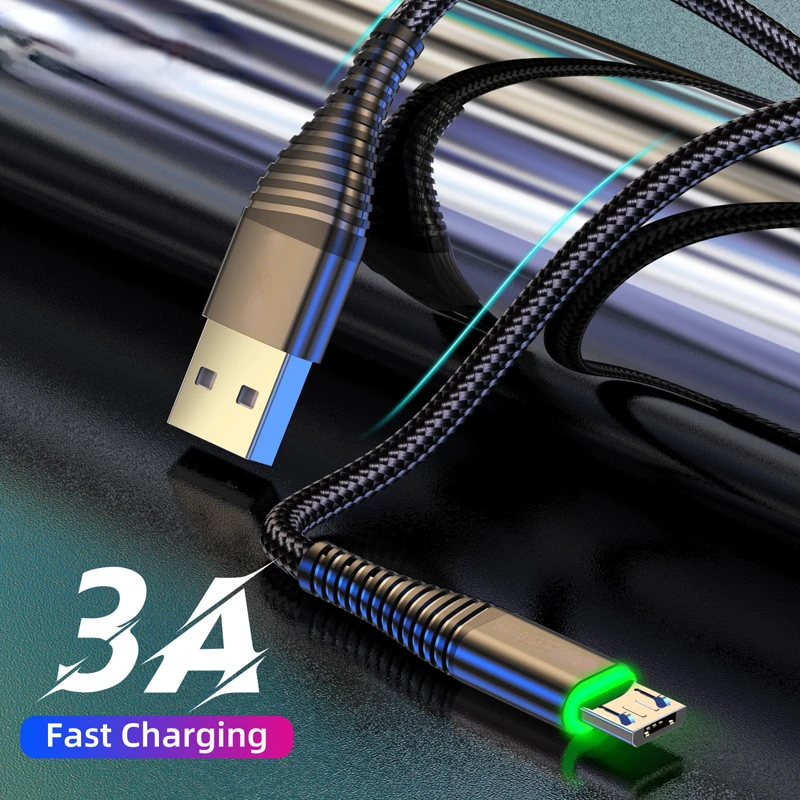 USLION 3A Micro USB Cable 0.5m/1m/2m Data Sync Fast Charging Wire For Samsung   Note Tablet Android USB Phone Cables