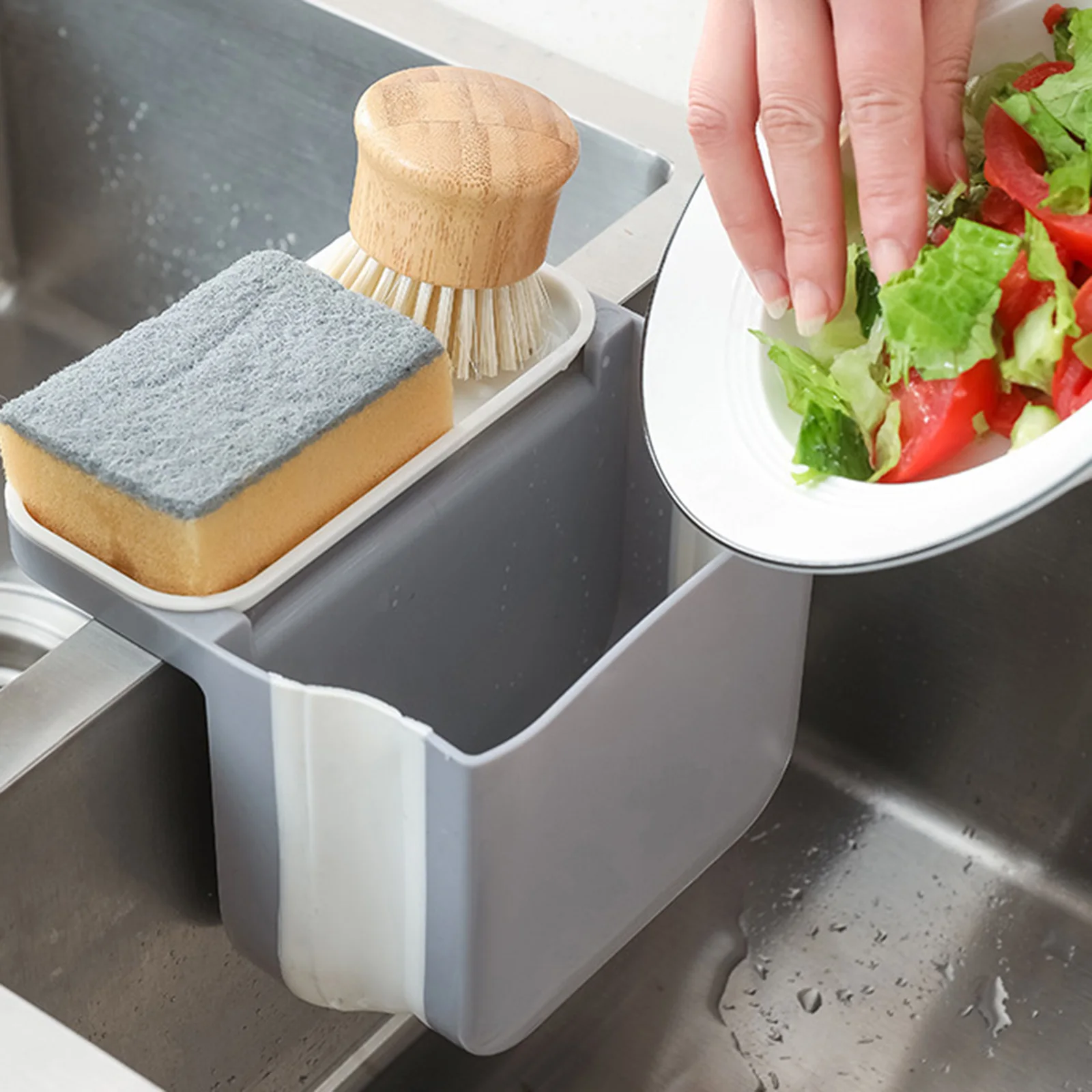 

Подвесная корзина на двойной присоске для кухонной раковины, складная коробка для хранения для дома, кухни, ванной комнаты