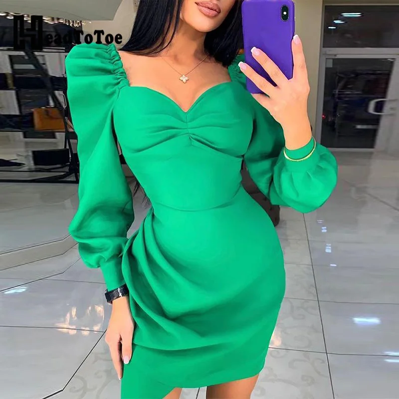 

Chic Puff Lantern Sleeve Ruched Party Dress
