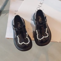 girls loafers new assorted glossy kids flats children fashion leather stitching with pearls versatile black 2022 spring autumn