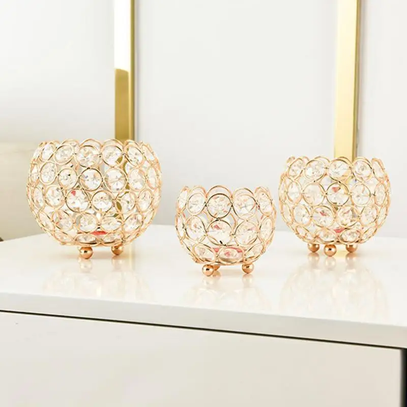 Tea Light Candle Holder Bowl Table Gold Crystal Ball Center Piece Romantic Votive Candle Holder Home Decor