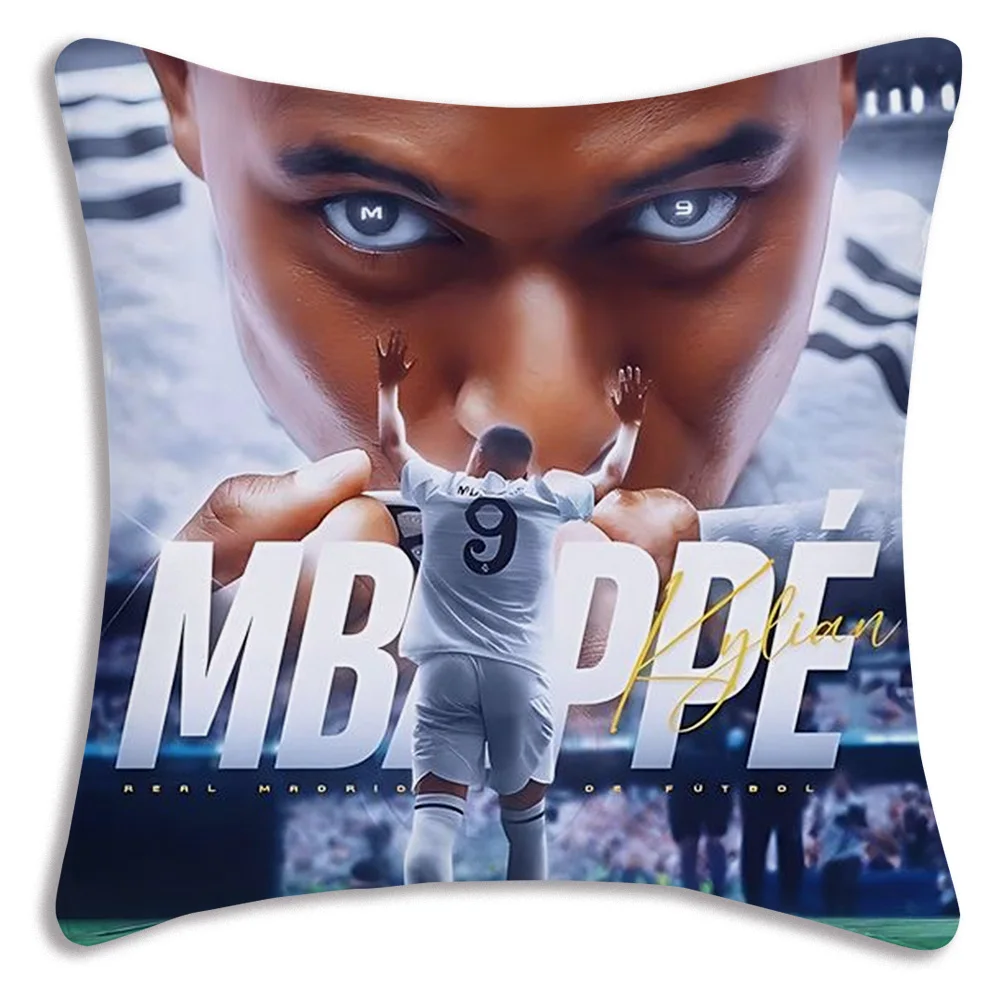 Pillow Covers Cartoon Football For K-Kylians Sofa Decorative Home Double-sided Printing Short Plush Cute M-Mbappes Cushion Cover