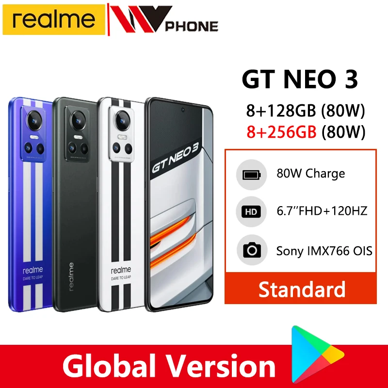 

Global Version realme GT NEO 3 5G Smartphone Dimensity 8100 6.7" 120Hz OLED Display 80W SuperDart Charge Sony IMX766 OIS Camera