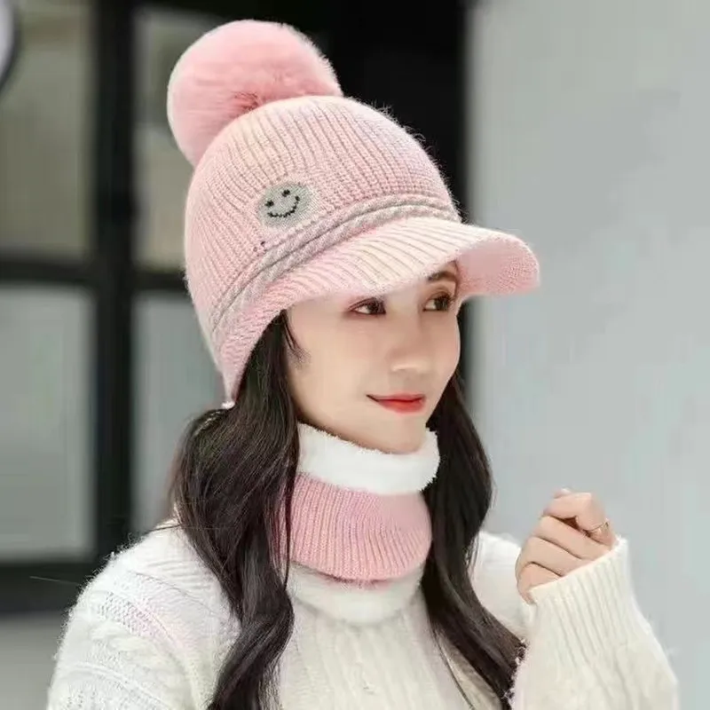 

Женские шапки осень-зима модные Универсальные вязаные теплые шапки с утиным язычком модные ветрозащитные велосипедные плюшевые шерстяные шапки