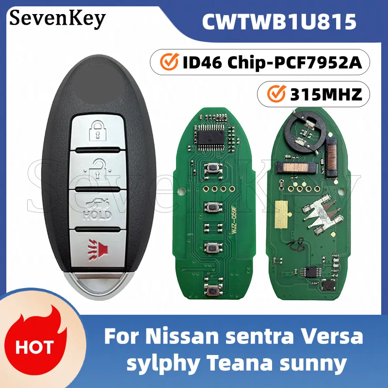 Фото Смарт-ключ-брелок Seven CWTWB1U815 TWB1U815 с 4 кнопками, 315 МГц, чип ID46 PCF7952A для Nissan Sentra, Versa, Teana, Sylphy, Sunny №3