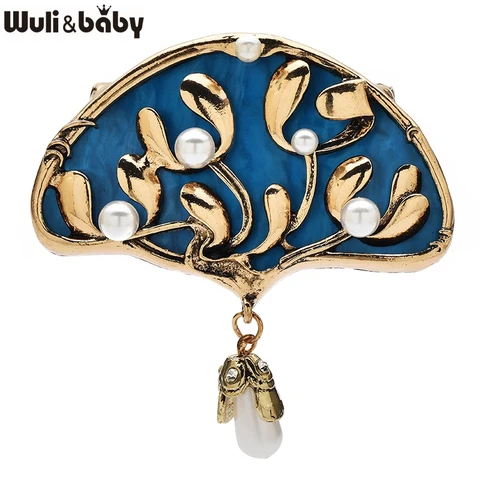 Броши Wuli&baby с жемчужным цветком и веером
