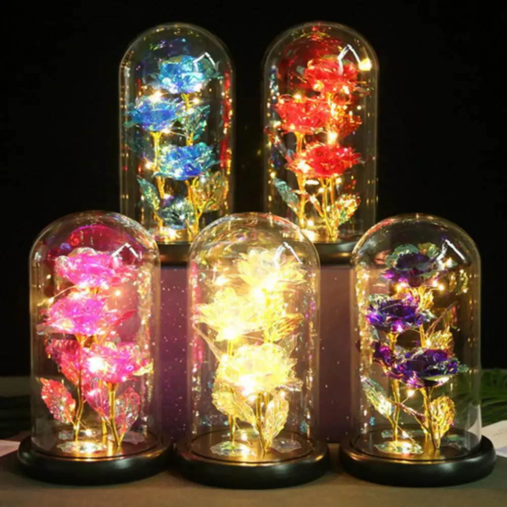 

2023 LED Flower Lamp Galaxy Rose Eternal 24K Gold Foil Flower With Fairy String Light In Dome For Christmas Valentine's Day Gift